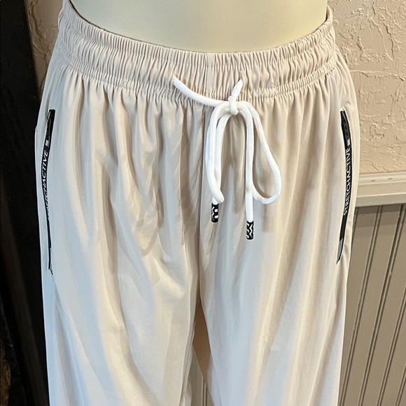 Beige Drawstring Pants with Black Zipper Accents - Picture 2 of 6